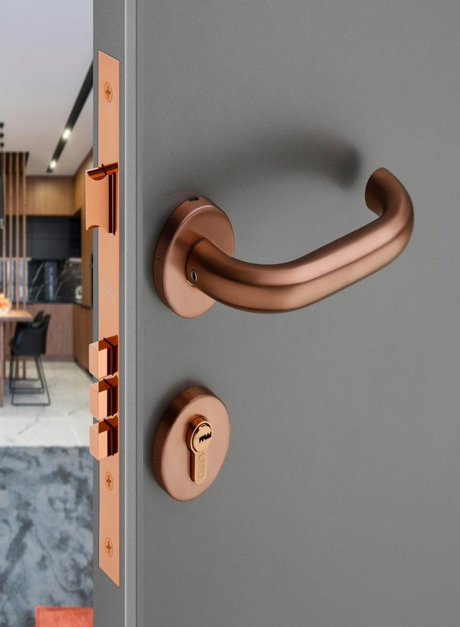 LAPO طقم أمان دخول فاخر من لابو للأبواب الرئيسية وأبواب غرف النوم، آلية نقر متينة مع مقابض أسطوانية من النحاس للمنزل والمكتب، طلاء ذهبي وردي بتقنية الترسيب الفيزيائي للبخار، ضمان لمدة 3 سنوات CMH-6T - Image 1